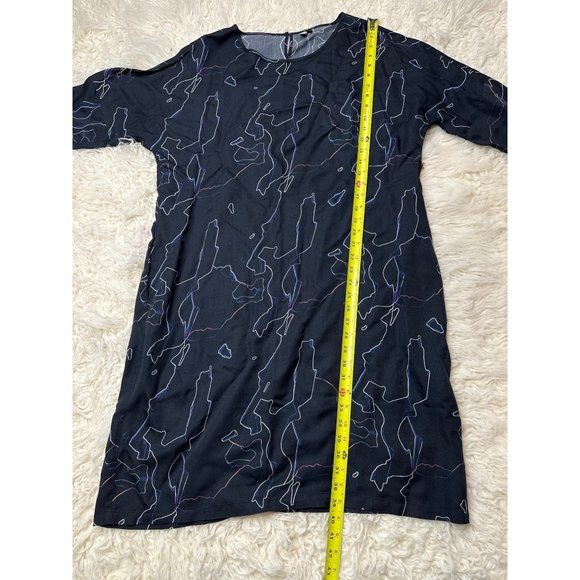 Elk the Label Dress Womens Large Scribble Print Shift Midi Blue Lagenlook - Picture 5 of 11